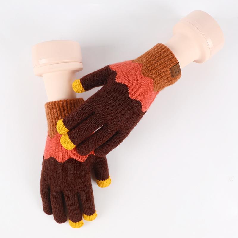 Winter Women's Cycling Gloves Imitation Cashmere Gloves Student Cycling Thickened Thermal Gloves Creative Color Matching Gloves