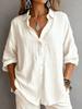 Womens Casual Loose Solid Color Long Sleeve Lapel Button Down Shirt