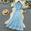Summer Autumn Knitted Sweater Dress for Women Fashion Short Sleeve Single-breasted Hollow Out Elastic Simple Prom Dresses