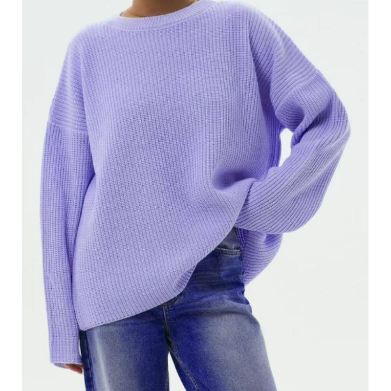

Однотонный свитер с круглым вырезом весенне-осенний свободный вязаный свитер топ женский пуловер женский XL фиолетовый