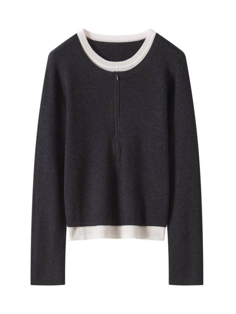 Women's Half-Zip Round Neck Wool Two-Piece Sweater - Spring/Autumn 2026 Edition