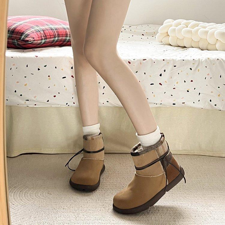 

Thick-soled retro snow boots for women 2025 autumn piled and thickened ethnic style short boots with integrated fur and cotton shoes for women 40 хаки