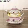 BORREY Flower Tea Pot Ceramic Teacup Saucer Heat Resistant Glass Teapot Filter Porcelain Office Coffee Cup Mug Afternoon Tea Set