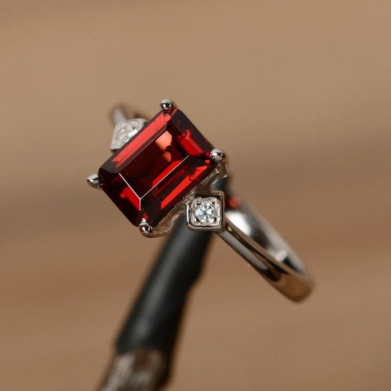 Womens Ring 925 Sterling Silver Band with Rectangle Cut Natural Red Garnet Gemstone For Engagement,Anniversary & Wedding Wear Ring