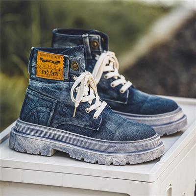 Retro modré džínové boty pánské západní kovbojské boty mužský návrhář originální špinavé špinavé boty pánské plátěné kotníkové boty Botas Hombre 2025