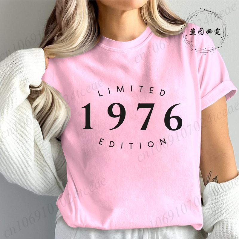 Limitowana Edycja 1976 Moda Damska Koszulka Damska Koszulki Casualowe z Krótkim Rękawem Vintage Est 1976 Koszulka z Grafiką na Urodziny Ubrania