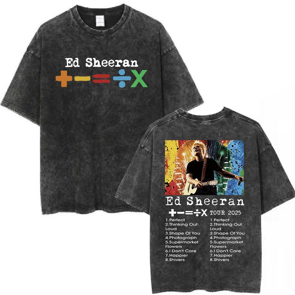 Ed Sheeran Play Tour 2025 Merch Vintage Washed T Shirt Men Women Clothing Fashion Tshirts Oversized Cotton Casual Tshirt Tops