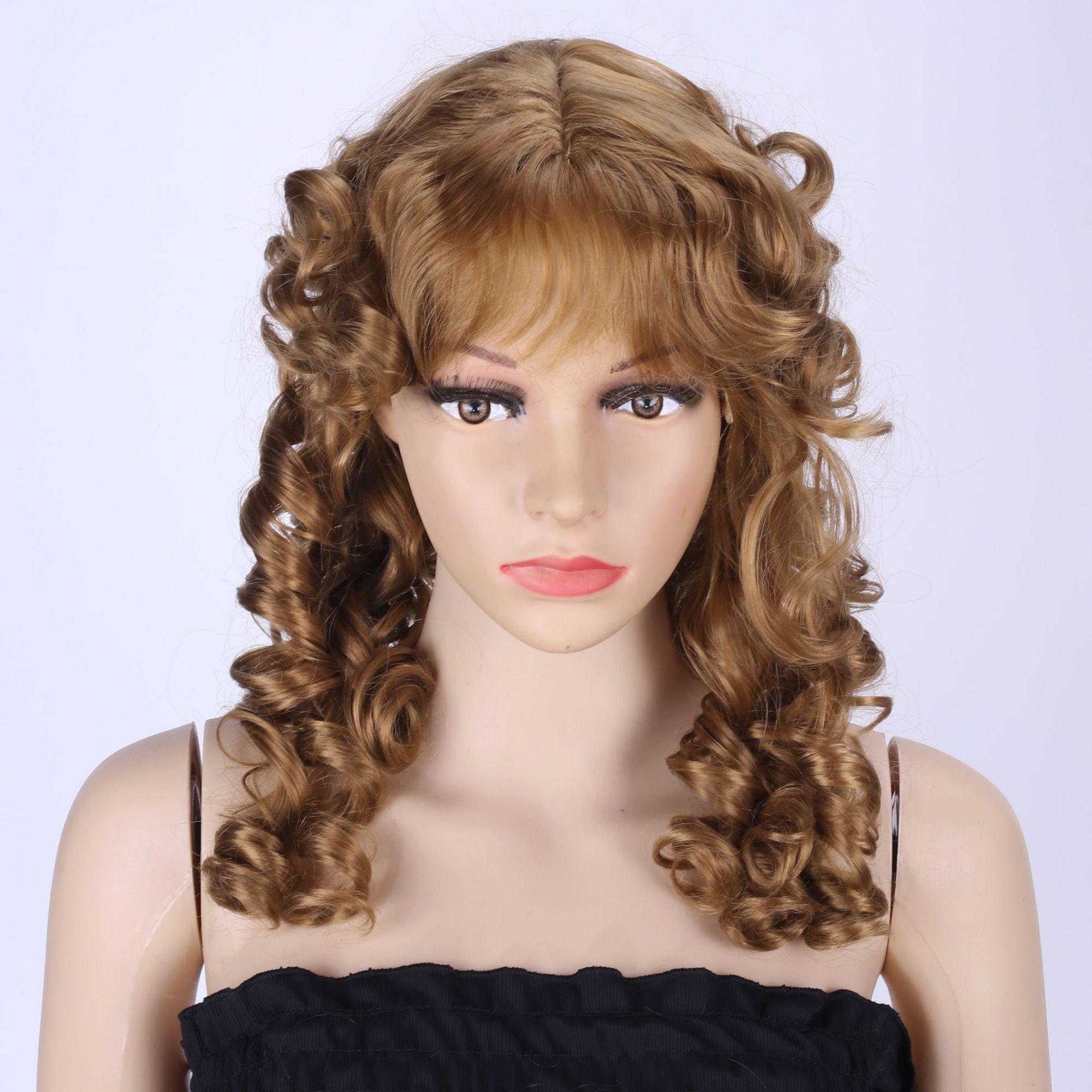 

Women Middle Length Curly Hair Synthetic Golden Brown Wigs For Daily Cosplay Heat Resistant Fibre коричневий
