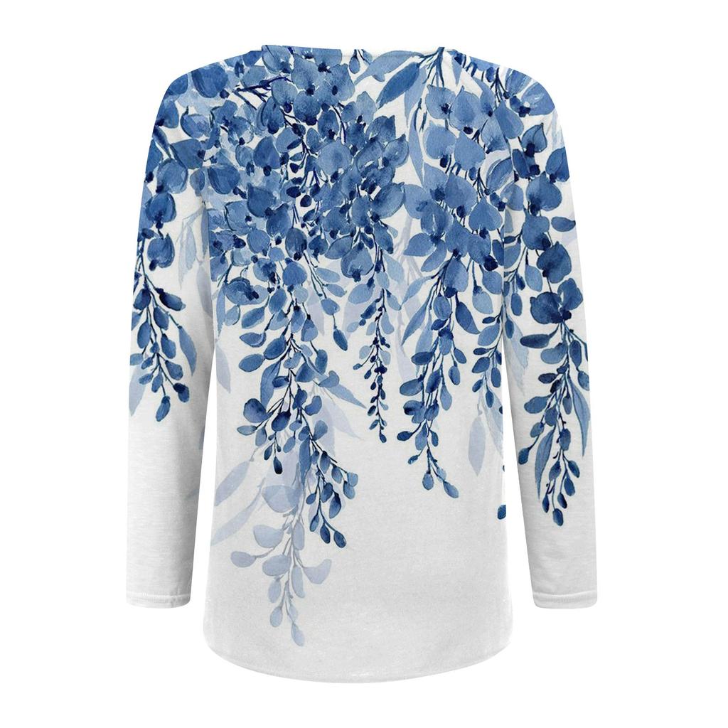 Women's Long Sleeved T-shirt V-neck Tie Dyed Floral Stripe Print Casual Top
