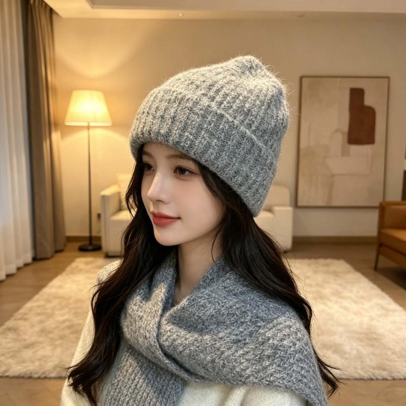 Winter Knit Beanie With Ear Flaps Scarf Set - Soft Warm Face-Flattering Hat Adults