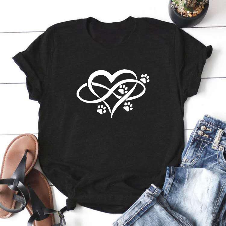

Летняя футболка с принтом «Любовь и лапа», женская хлопковая футболка с круглым вырезом и коротким рукавом, модные забавные женские черные свободные футболки Roupas Feminina