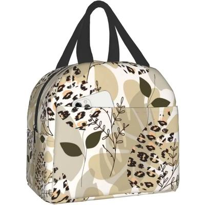 Trendy Green Brown Leaves Camo Insulated Lunch Bag Cooler Thermal Waterproof Reusable Tote Bag for Travel Work Hiking Picnic
