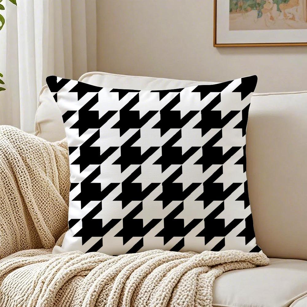 New Black White Geometric Design Pillow Case Double-Sided Plush Sofa Cushion Covers Organic Breathable Invisible Zipper