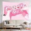 Pink Gamer Girl Tapestry Kawaii Strawberry Game Controller Wall Hanging Aesthetic Room Decor for Bedroom Living Room