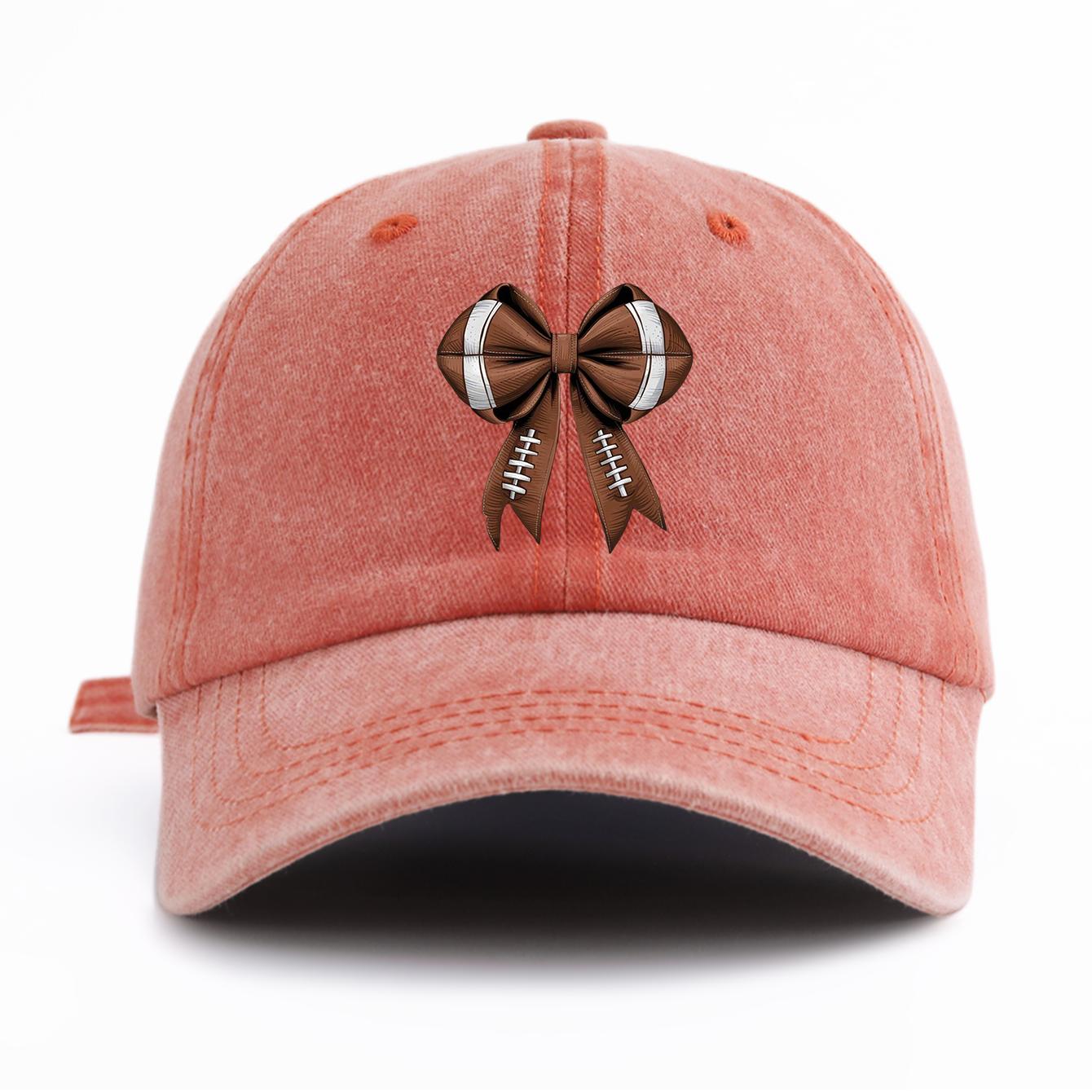 

1pc Bow Print Washed Baseball Cap for Adults,Minimalist Retro Style Casual Soft Adjustable Dad Hat,Perfect As Gift помаранчевий