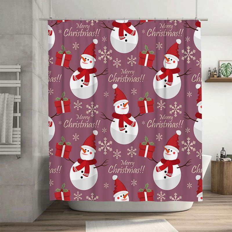 

Tu Festive Christmas Shower Curtain With Snowman Pattern Holiday Bathroom Decor Waterproof Fabric Cute Winter Design Holiday Gif W60H190(CM)-1 Pcs
