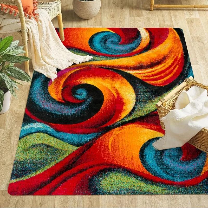 Tappeto con Stampa a Spirale Multicolore Tappeto con Motivo Astratto Retrò Tappetino Resistente alle Macchie e Lavabile per Arredamento Soggiorno Camera da Letto