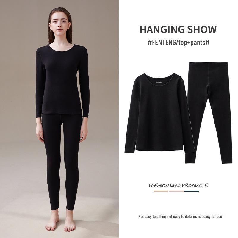 

Женский термокомплект из плотного хлопка с начесом: Большой размер Осенне-зимний базовый слой свитер и брюки M [82-95 lbs]