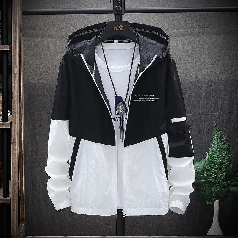 Summer Men's Sun Protection Shirt Thin Quick Drying Hood Windproof Jacket Breathable Letter Print Casual Hooded Sunscreen Jacket