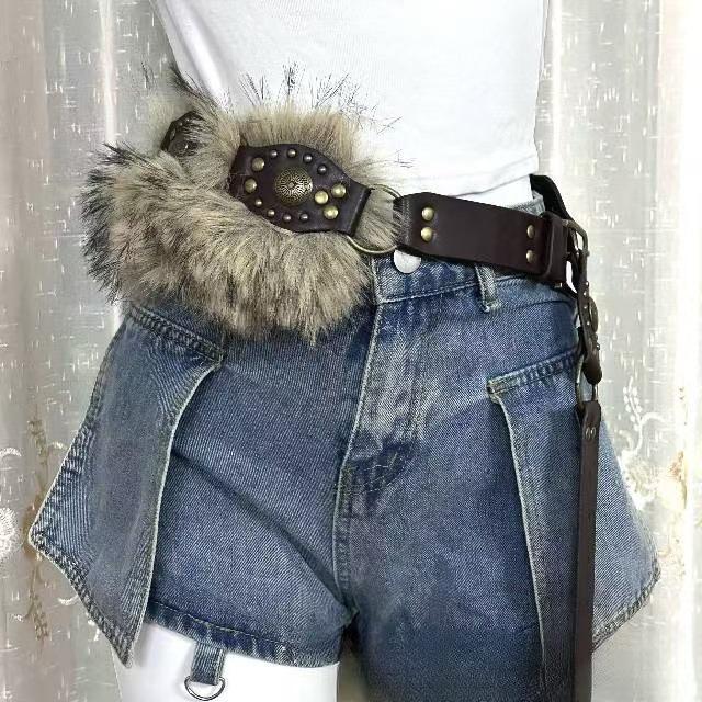 Retro Y2K Punk Fur Patchwork Belt - Hot Girl Accessory