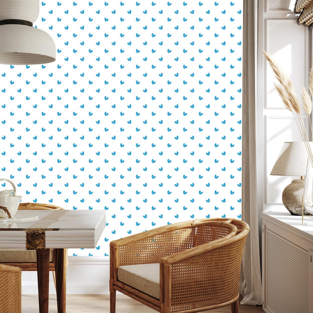 Hearts Wallpaper White, Celadon and Azure 50x1000