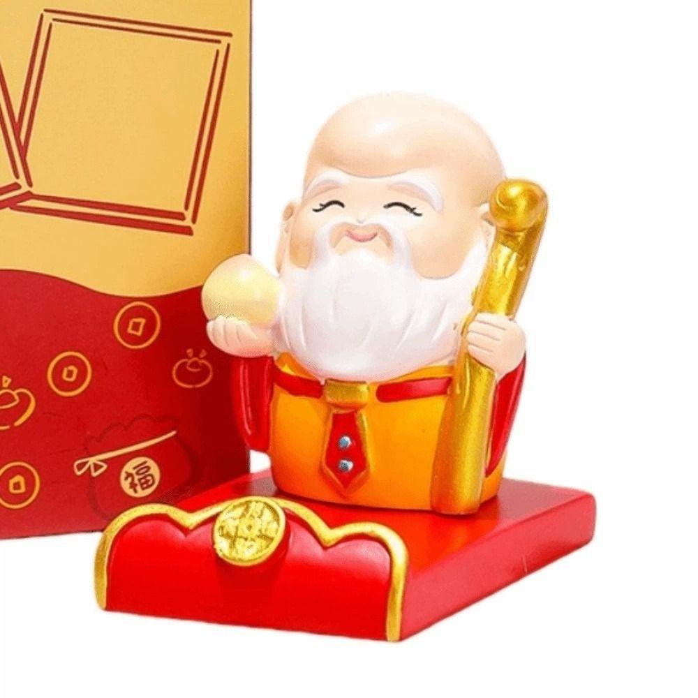 Festival Decorative Statue Chinese Wealth God Ornament Resin Mobile Phone Stand  Home Party Decor