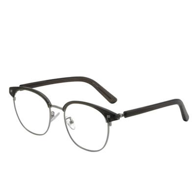 Runde eckige zweifarbige leichte Metallbrille mit transparenter Halbhörner-Fassung