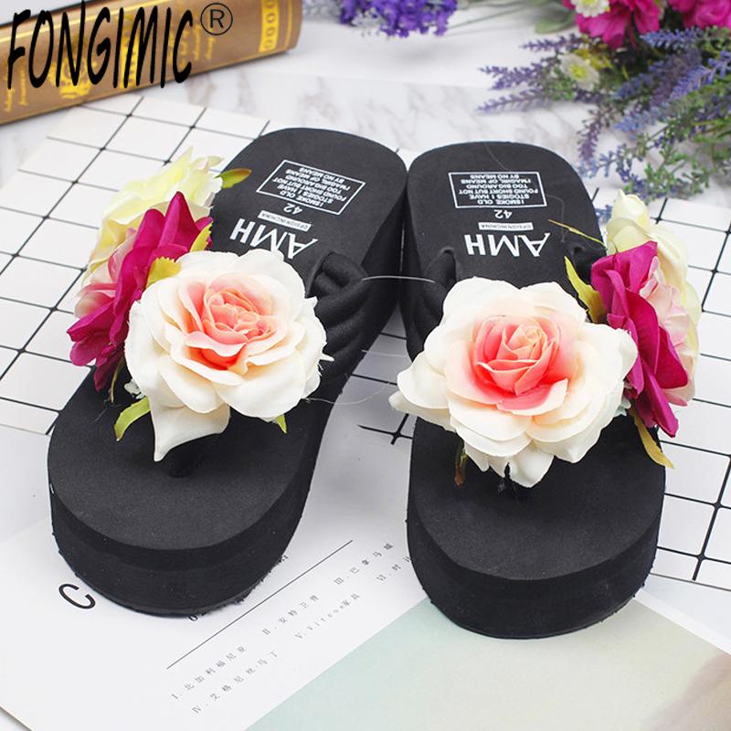 FONGIMIC Women Summer Flip Flops Slippers Indoor Floor Flowers Handmade Beach Slippers Seaside Holiday Characters DIY Slippers