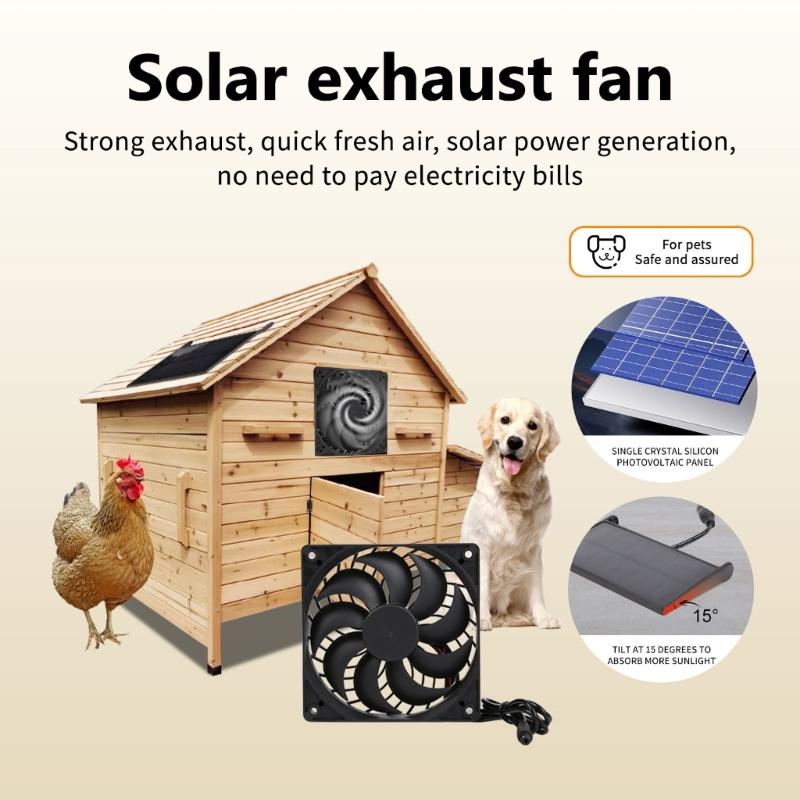3W Solar Panel Powered Exhaust Fan Cooling Ventilator Solar Exhaust Fan for Dog Chicken House Greenhouses Enduring