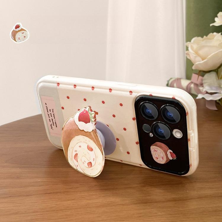 Applicable To Apple 15 Mobile Phone Case Iphone14/13pro Polka Dot Strawberry Cake Stand 12 Flip Mirror Full Package