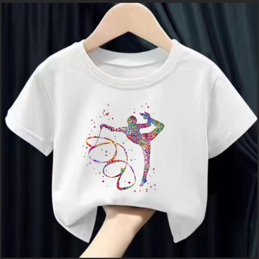 Kids Summer Short Sleeve T-Shirts Watercolor Gymnastics Art Graphics Print Girls GYM Lover Birthday Gift T-shirt