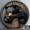 Round Black Bear Metal Wall Art Sign Durable Aluminum Decorative Plaque