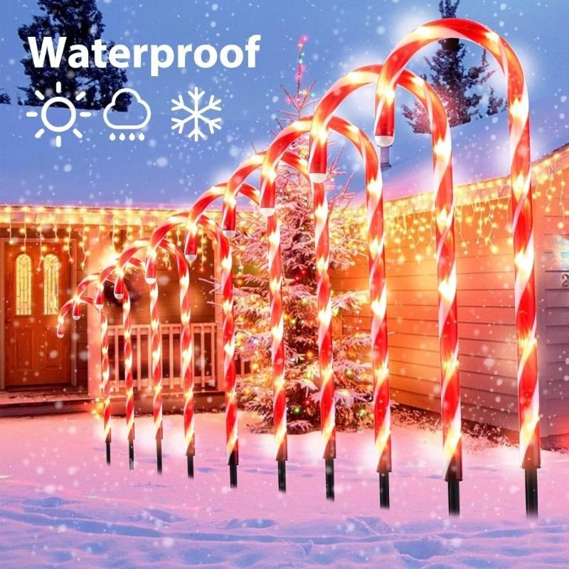 Outdoor Christmas Pathway Lights Candy Cane with Stakes for Yard Lawn Garden Decorations Holiday New Year Festival Decor