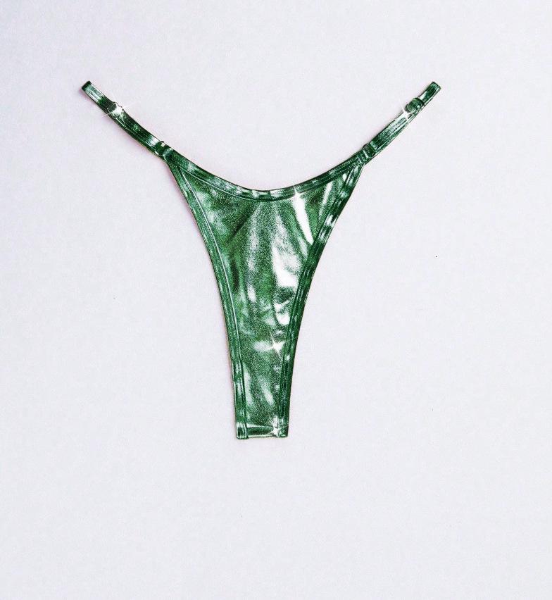 2025 European & American Women's Sexy Solid Color Stamped Thong Swimsuit Bottoms