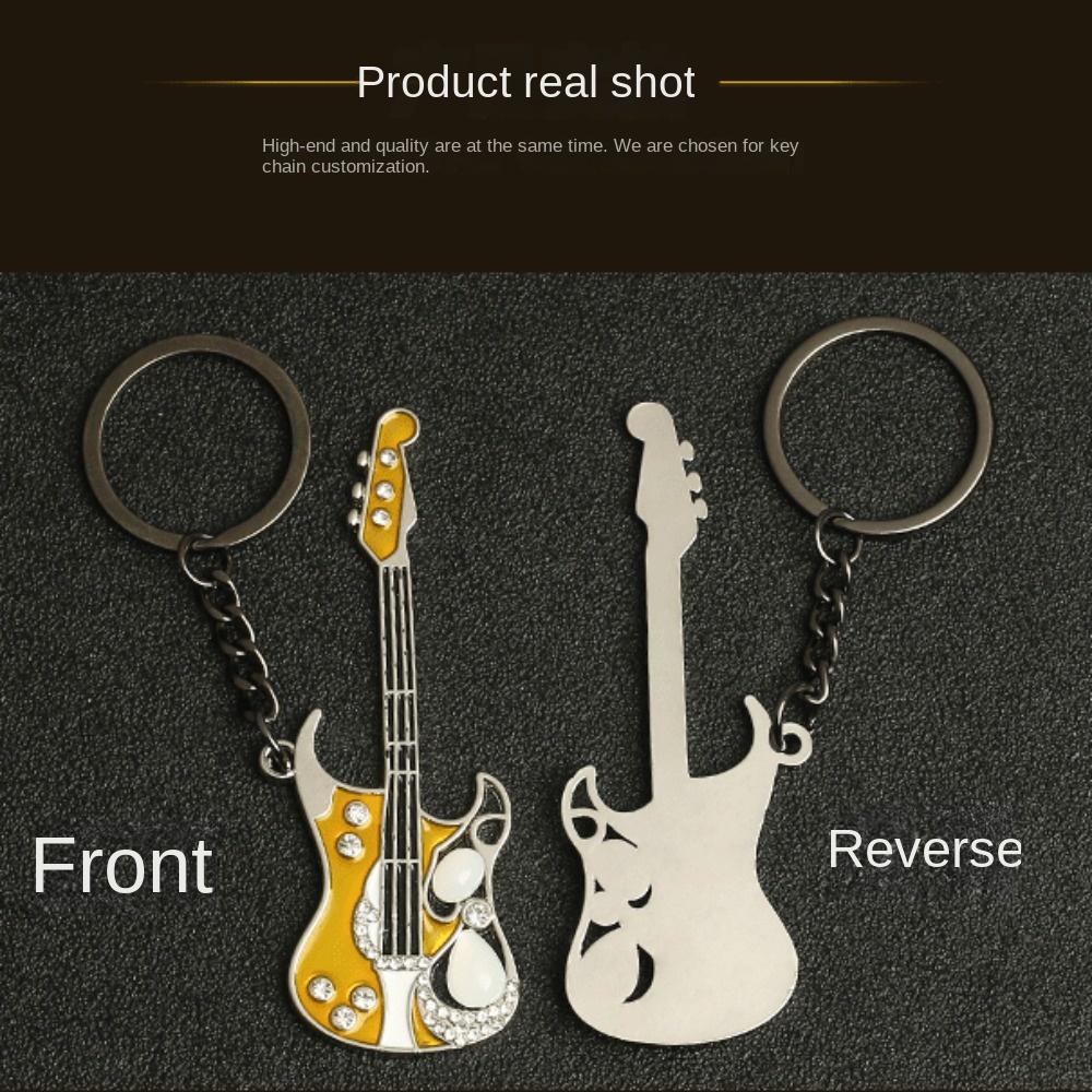 Guitar Shape Y2k Guitar Keyring Mini Spot Drill Guitar Keychain Cool Guitar Keychain  Women Gifts