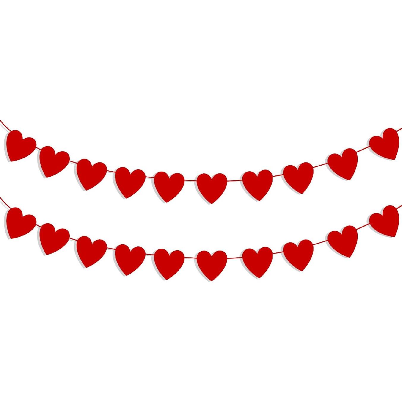 Red Heart Garland Pack of 20 - No DIY Heart Banner Garland for Valentines & Galentines Day Hanging Decor
