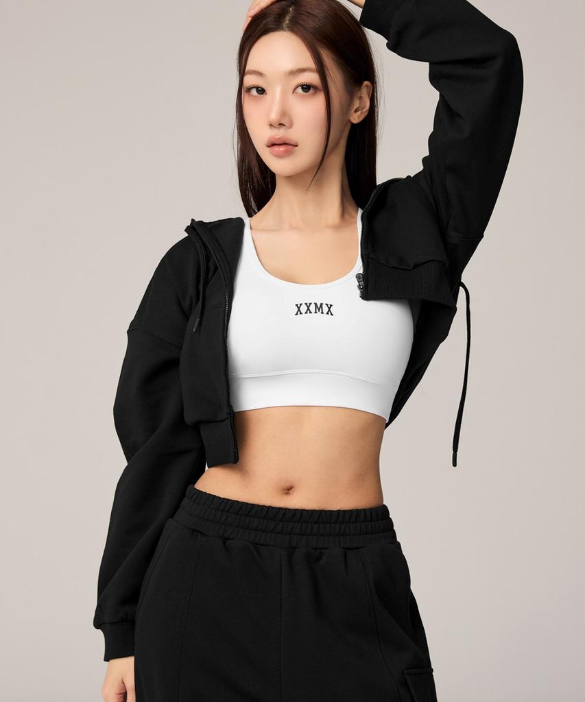 Xexymix Warm Cotton Crop Zip-Up Hoodie Black