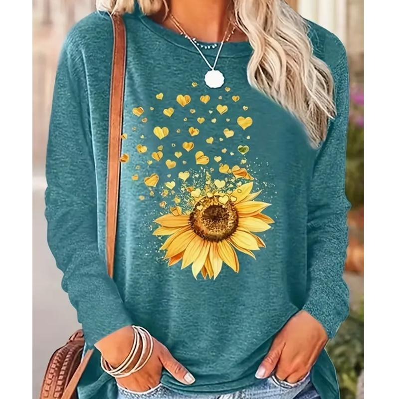 

2025 Осень и Зима Женский Новый Повседневный Топ с Круглым Вырезом и Длинным Рукавом с 3D Цветочным Узором XS зелёный