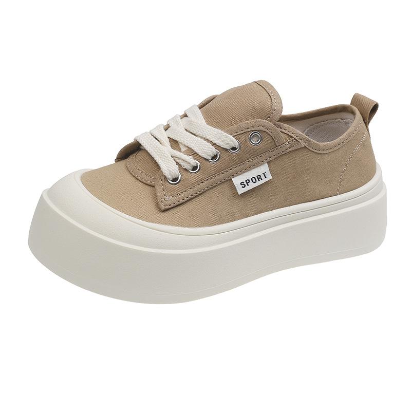 Canvas shoes women's 2025 new summer popular big head shoes thin thick sole heightening sports casual black board shoes