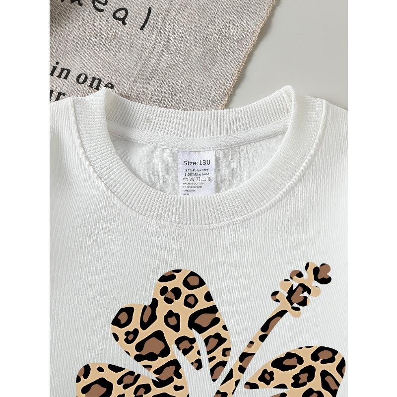 Leopard Print Flower Design 2026 New Girls' Long-sleeve Casual Crewneck Sweatshirt, Suitable for Outdoor Sports and