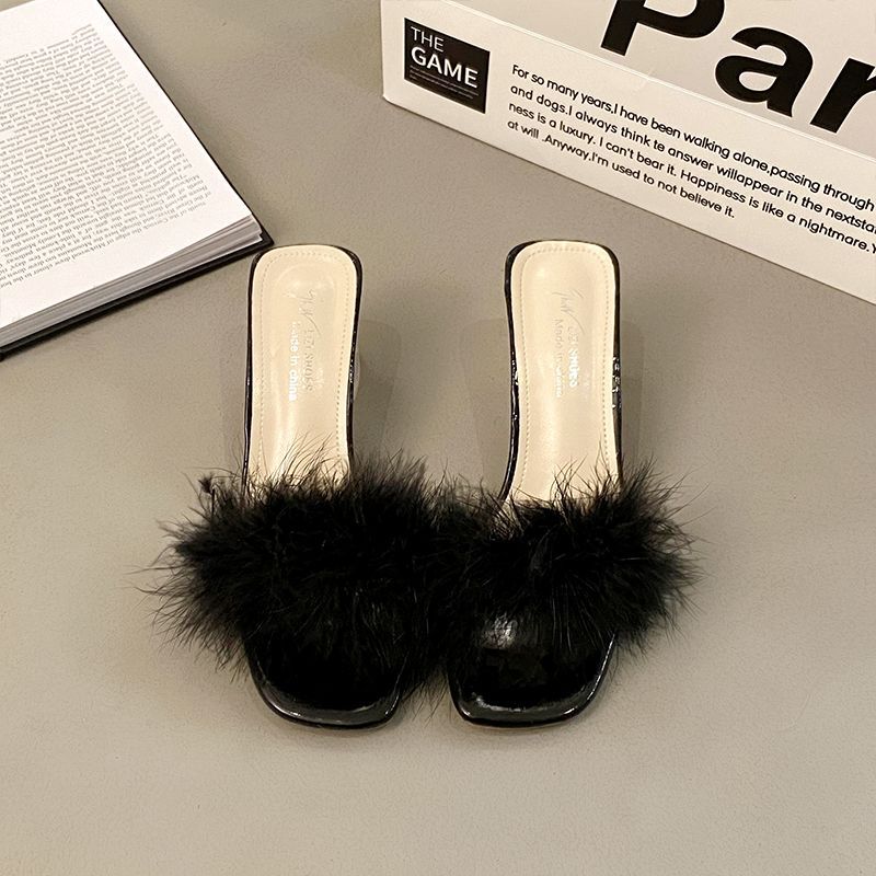 Mao Mao slippers women's summer outer wear New Year's thick heel one-word drag crystal high heel cool slippers