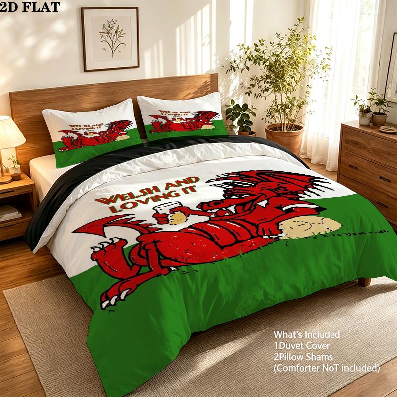 Y Ddraig Goch Pattern Bedding uilt Set uilt Cover Pillowcase Home Decoration Birthday Gift (1 * duvet cover + 2 * pillowcase without core)