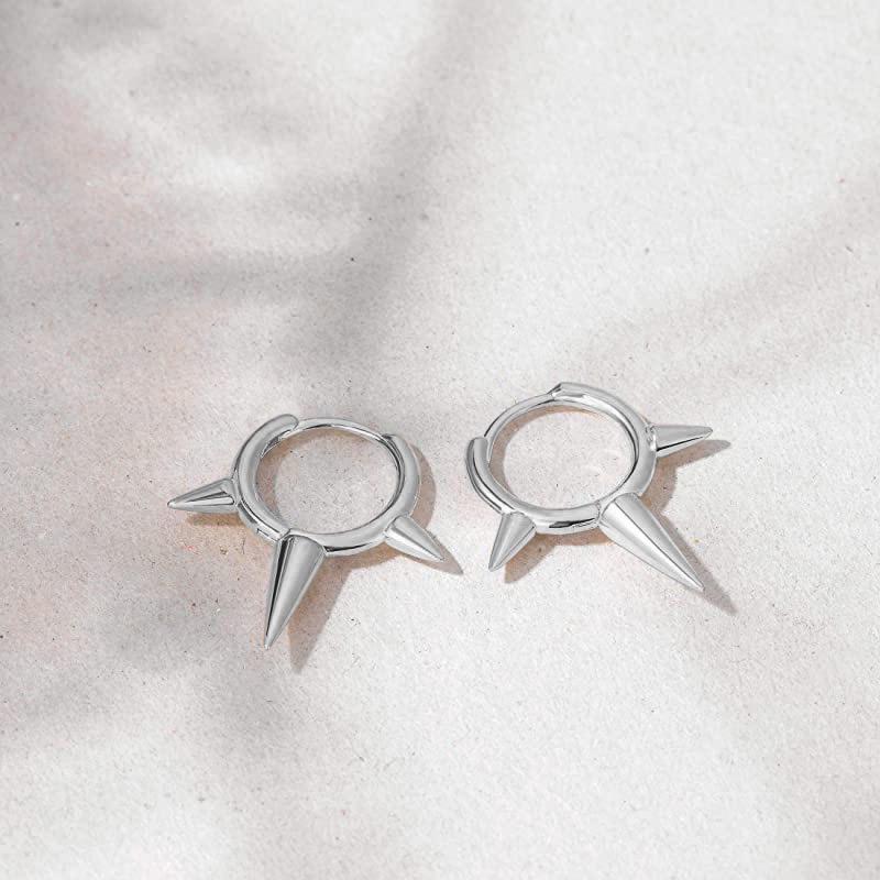 925 Silver Cone-Shaped Three-Spike Punk Earrings