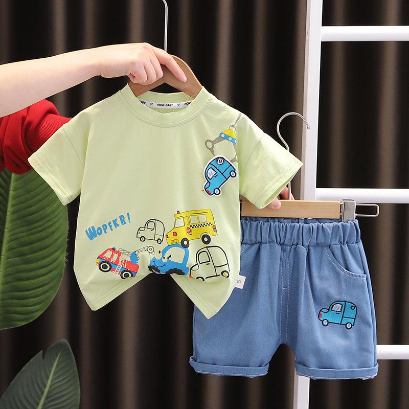 Summer Children Boys Infant Cotton Clothes Cars T Shirt Shorts 2pcs Set Toddler Fashion Clothing Baby Tracksuits 1 2 3 4 5 Years