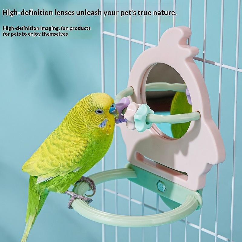 Interactive Little Bird Relieve Boredom Mirror Toy Parrot Grinding Teeth Stand Pole Stand Gnawing Bird Toy Birdcage Accessories