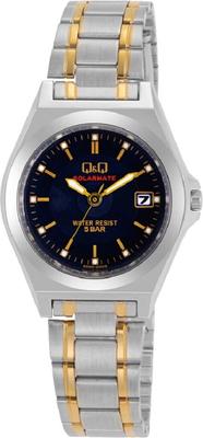 Citizen Silver 5 ATM Water Analog Solar Watch with Date Metal Black Dial Q&Q Women's Watch, H061-402, Resistant, Display, Band,