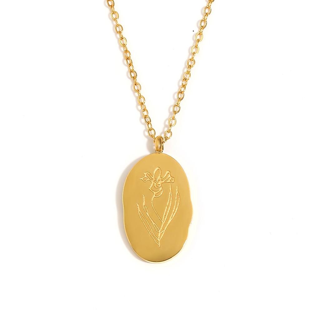 E.B.belle Tarnish Free Irregular Personality 12 Months Flower Pendant Necklace Stainless Steel Gold Plated Birthstone Necklace