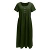 Women's Fashionable Color Cotton And Linen Round Neck Short Sleeved Pocket Casual Loose Beach Vacation Dress