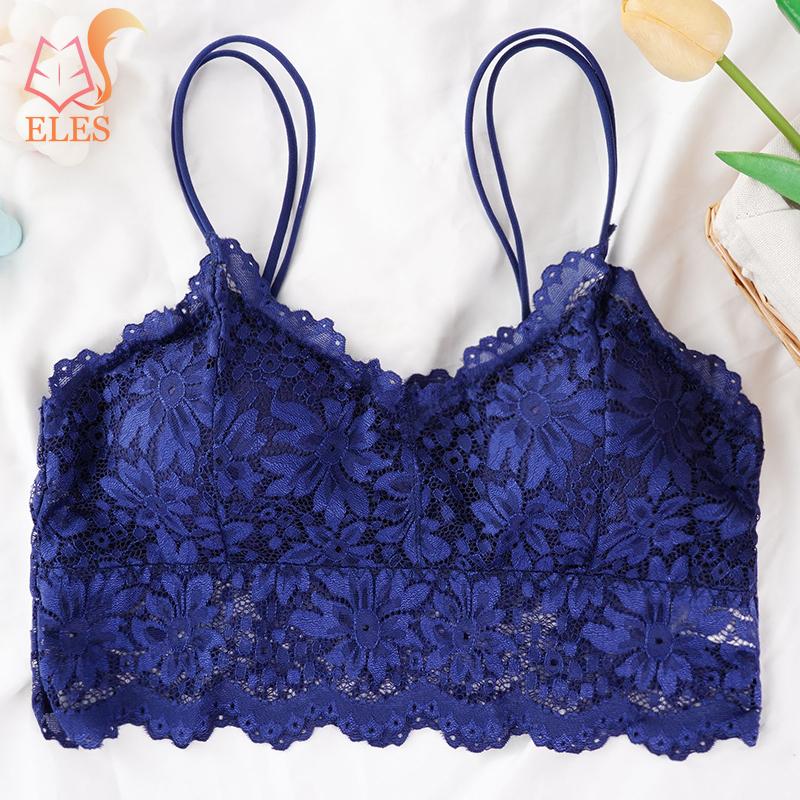Women Lace Flower Bra Double Strap Backless Tank Top Vest No Restraint Breathable Underwear
