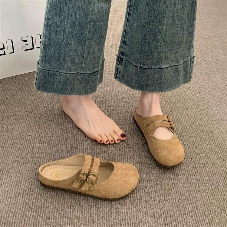 French Retro Baotou Half Slippers Women's Outer Wear 2025 New Spring and Summer One-pedal Lazy Birken Mary Jane Single Shoes